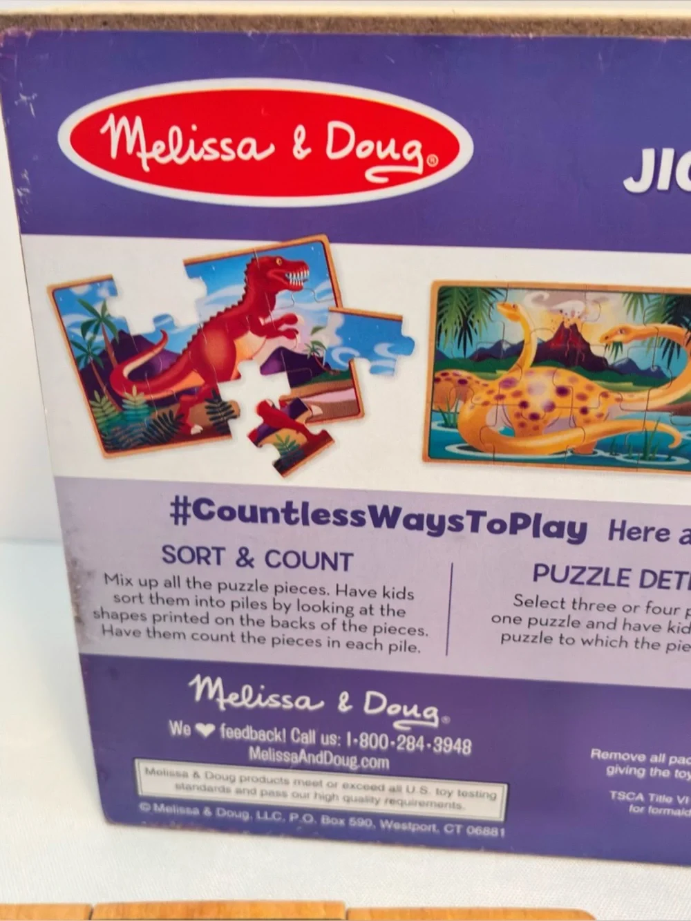 Melissa & Doug Wooden Jigsaw Puzzles In A Box Dinosaurs/ Pets Dog Cat Goldfish